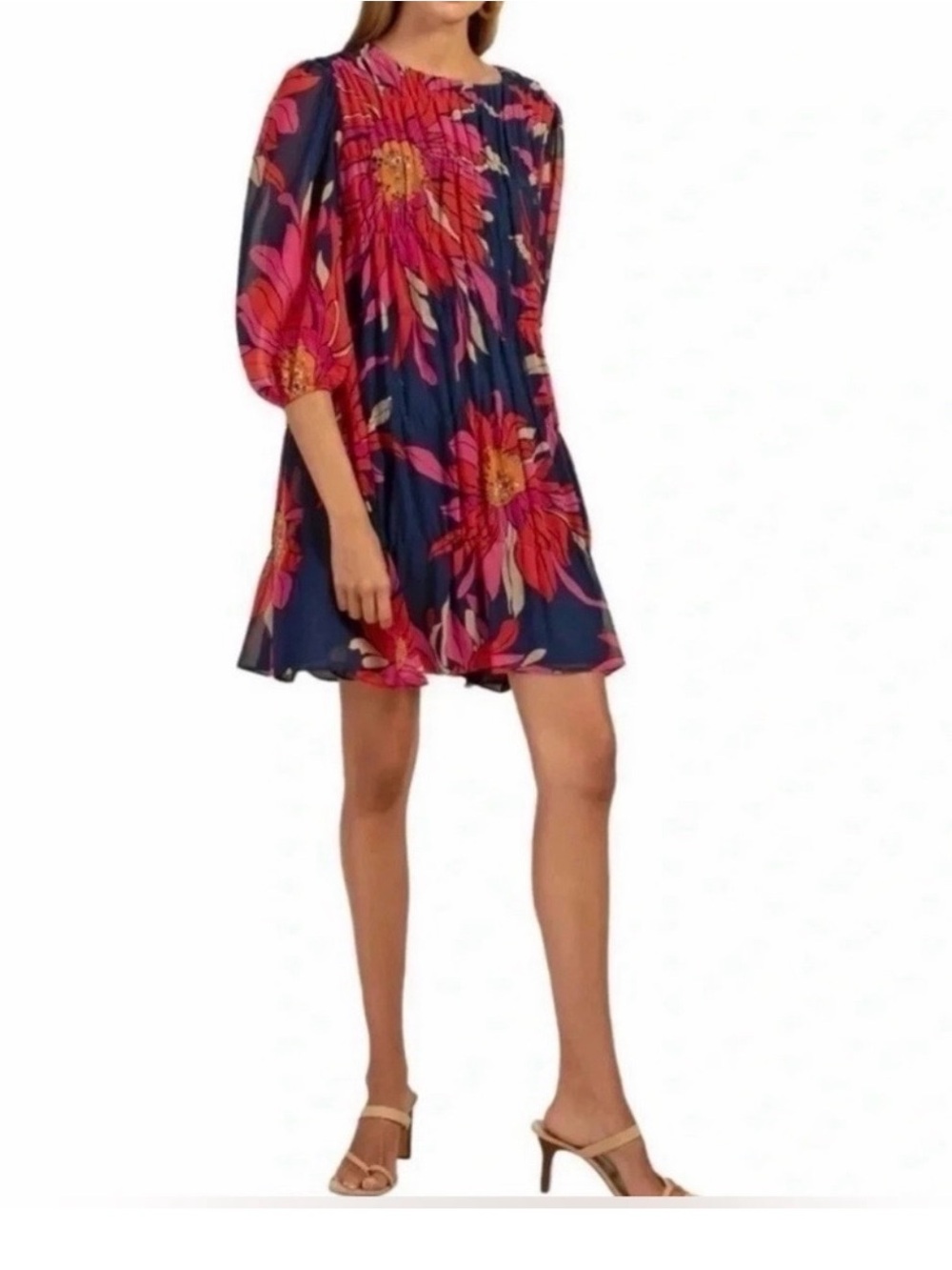 Trina Turk Navy Blue Pink Red Floral Mini Dress